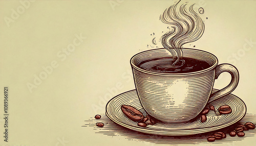 coffee cup, engraving illustration