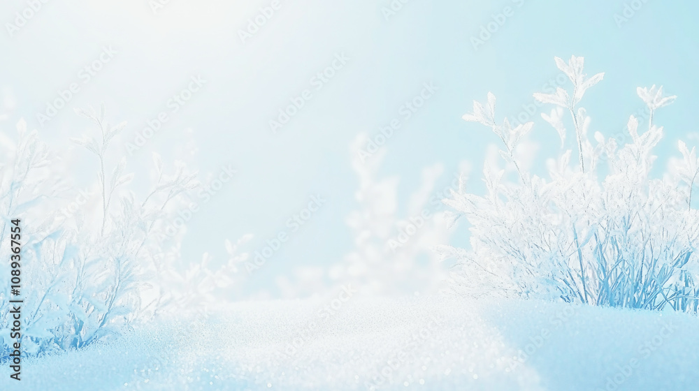 Fototapeta premium Crystalline winter landscape with soft blue shadows and minimal snow details