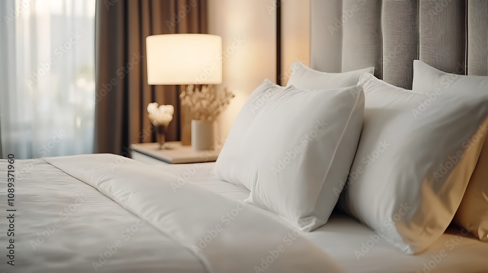 Elegant and Cozy Modern Bedroom Interior Design with Stylish Decor, mockup, poster and Background Elegant and Cozy Modern Bedroom Interior Design with Stylish Decor, mockup, poster and Background
