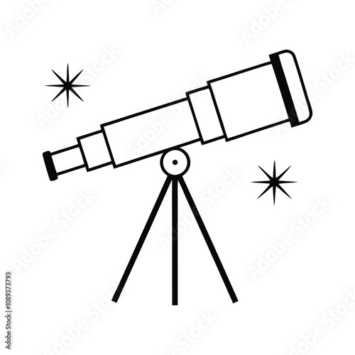 Telescope Icon in Doodle Style Line Art Vector Illustration. photo