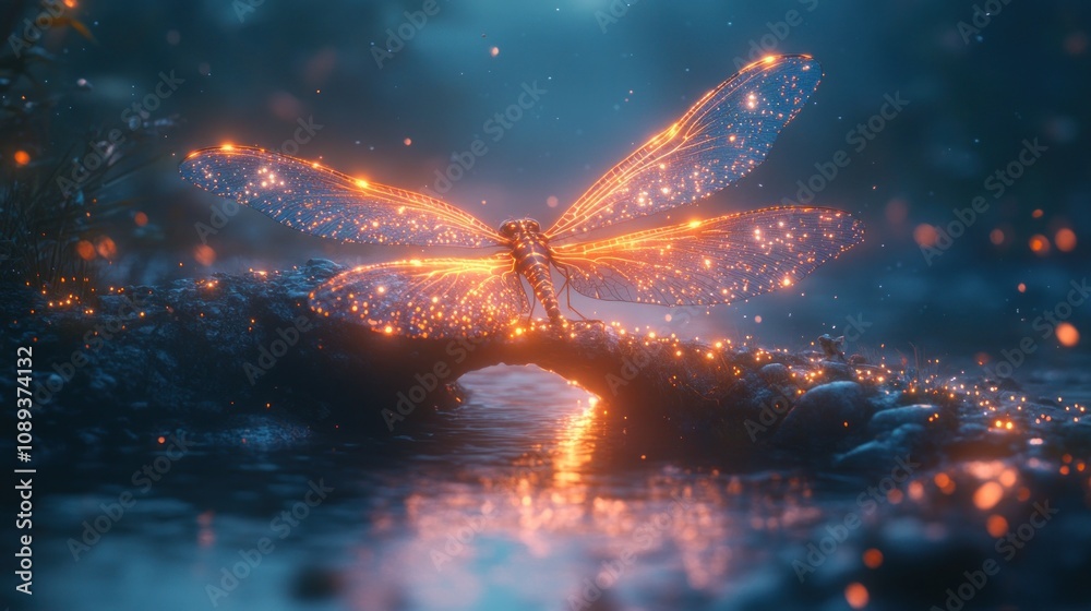 Glowing Dragonfly by the Stream Glowing Dragonfly by the Stream