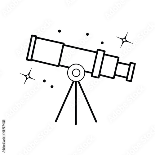 Telescope Icon in Doodle Style Line Art Vector Illustration. photo