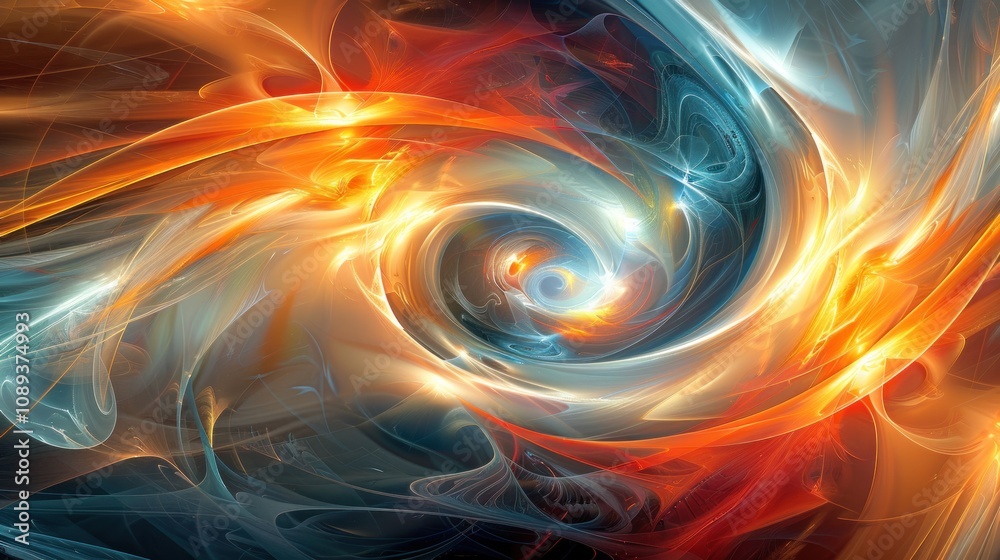 Abstract swirling vortex of vibrant orange and blue energy. Abstract swirling vortex of vibrant orange and blue energy.