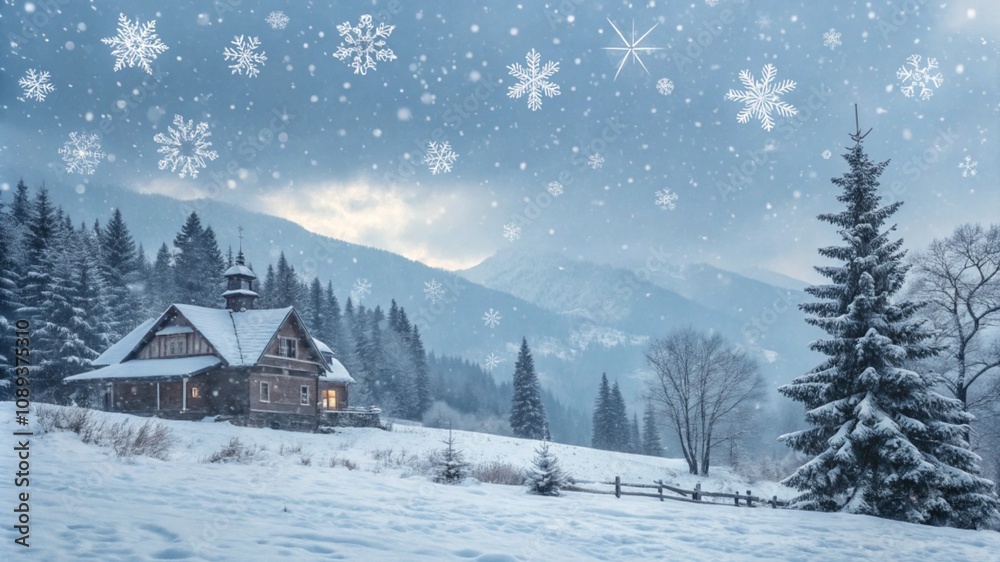 abstract winter background with snowflakes, Christmas background with heavy snowfall, snowflakes in the sky