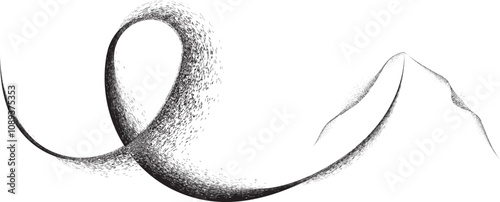 Curved arrow .Graffiti spiral line art design . Looped grungy arrow logo . Spray effect .Grunge curly arrow . Distressed element .Grunge swirly arrow vector. Spray paint curve direction design.