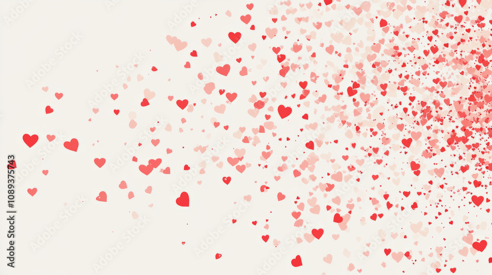 Fototapeta premium Colorful hearts scatter across a light background during celebration