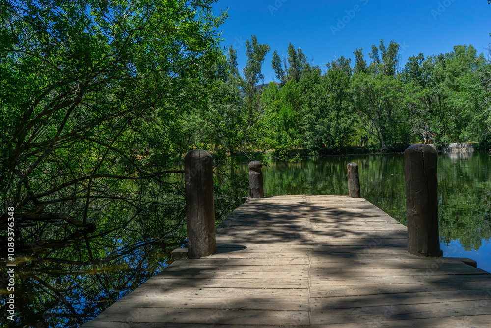 Wooden Pier in the Serene Finnish Forest of Rascafría
