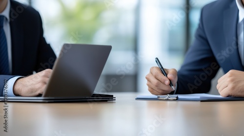 business professionals discussing strategies in a modern office setting