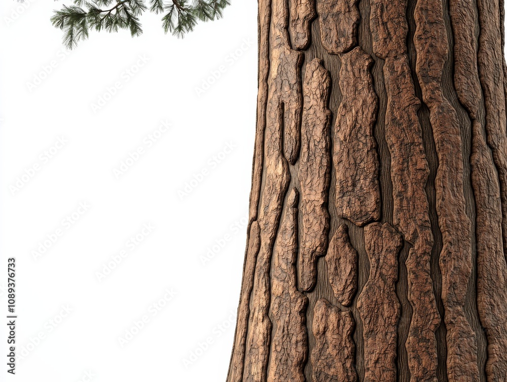 Fototapeta premium A close-up view of a textured tree trunk, showcasing its rough bark and natural patterns, set against a plain background.