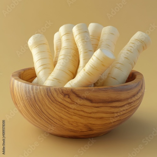 Delicious Parsnips in a Rustic Wooden Bowl photo