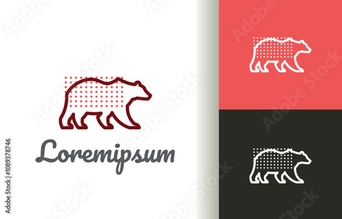 Bear walking line with red dot pattern logo company, logo vector template design. Ready to use, easy for edit photo