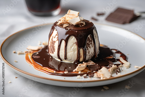 Sticky toffee pudding dark and rich with a dollop of cream.