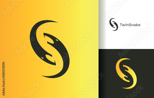 Initial S letter negative space with twin snake logo company, logo vector template design. Ready to use, easy for edit photo