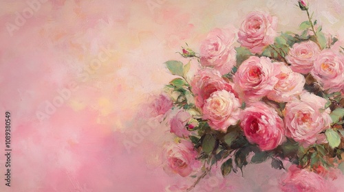 Beautifully Blooming Pink Roses in Soft Pastel Background, Captivating Floral Arrangement Ideal for Weddings, Celebrations, or Home Decor, Exuding Love and Freshness