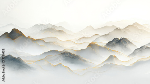 Beautiful landscape of soft mountains shrouded in misty atmosphere