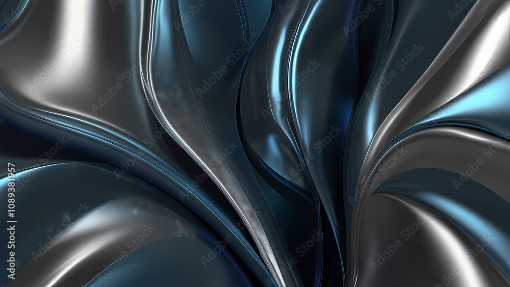 Fototapeta premium abstract background with a modern aesthetic, using flowing shapes and metallic hues like silver and steel blue