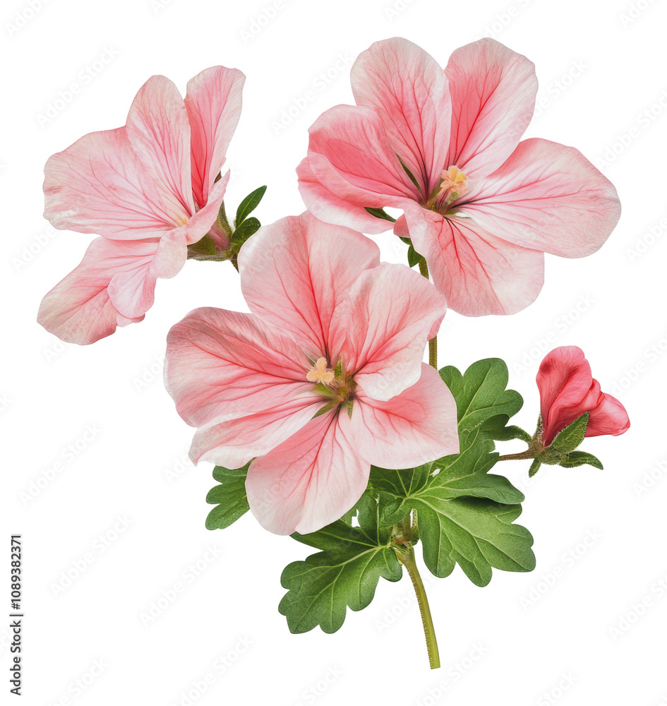 Obraz premium PNG Delicate pink geranium flowers & leaves