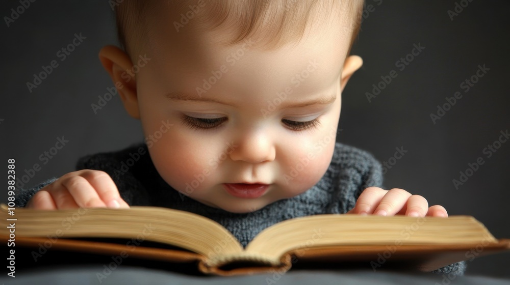 Young Child Engrossed in a Storybook with Curious Expression, Capturing the Innocence and Wonder of Early Reading Experiences in a Cozy Setting Young Child Engrossed in a Storybook with Curious Expression, Capturing the Innocence and Wonder of Early Reading Experiences in a Cozy Setting