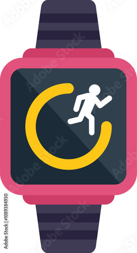 Smartwatch showing running man icon on screen displaying fitness app interface, modern technology concept