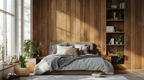 Elegant and Cozy Modern Bedroom Interior Design with Stylish Decor, mockup, poster and Background