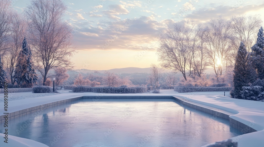 custom made wallpaper toronto digitalA pristine outdoor ice rink surrounded by winter landscape, with untouched ice under a cool, soft sky.