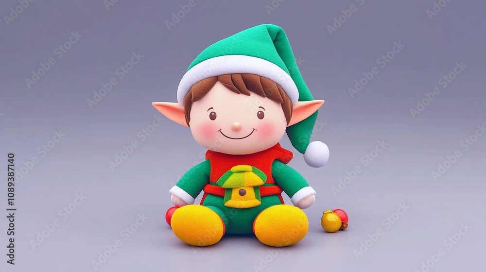 Cute 3D Plush Toy Elf with Grin on Plain Background Cute 3D Plush Toy Elf with Grin on Plain Background