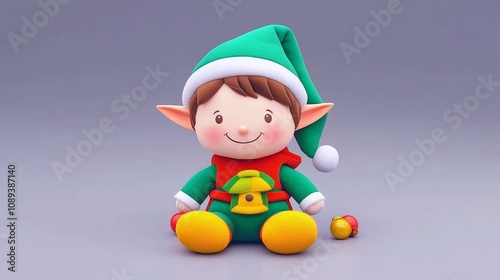 Cute 3D Plush Toy Elf with Grin on Plain Background