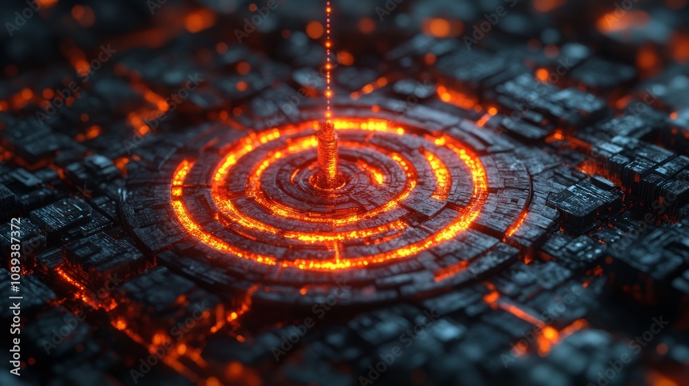 A glowing circular pattern with molten lava-like textures on a dark surface.