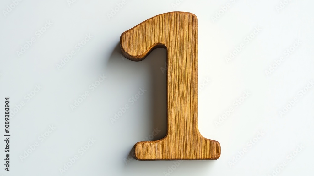 Charming wooden numeral one featuring a 3D illusion effect, set against a clean white background with a whimsical storybook design. Charming wooden numeral one featuring a 3D illusion effect, set against a clean white background with a whimsical storybook design.