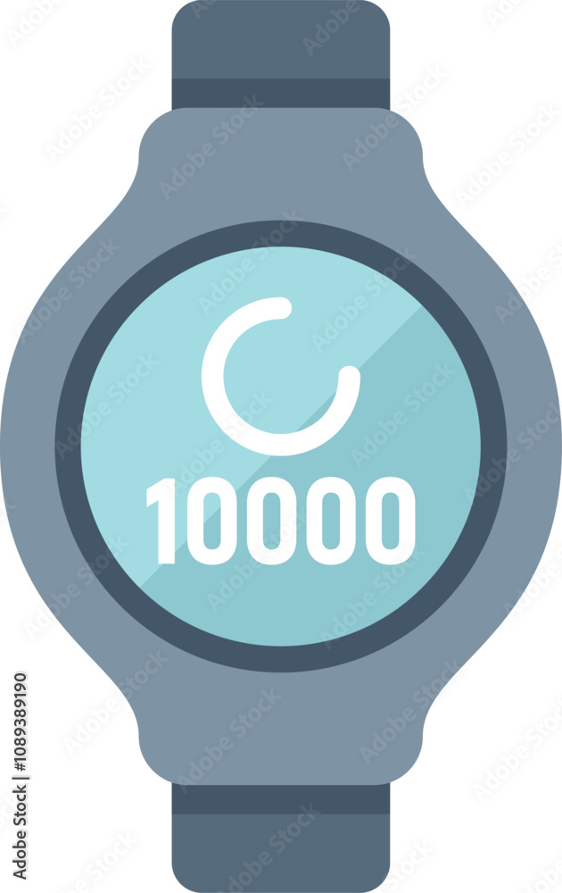 Smartwatch showing 10000 steps counter on screen icon in flat style Smartwatch showing 10000 steps counter on screen icon in flat style