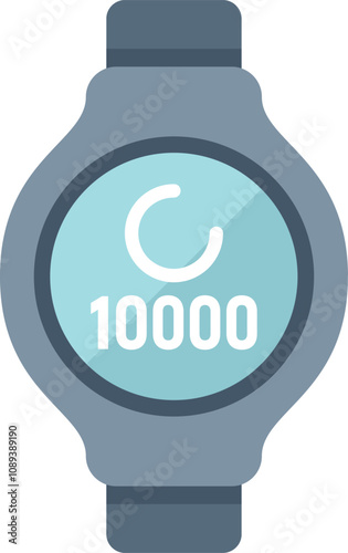 Smartwatch showing 10000 steps counter on screen icon in flat style