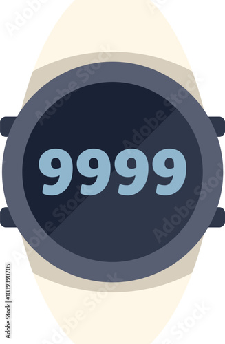 Electronic smartwatch displaying 9999 steps, concept of reaching a goal or achievement in fitness tracking