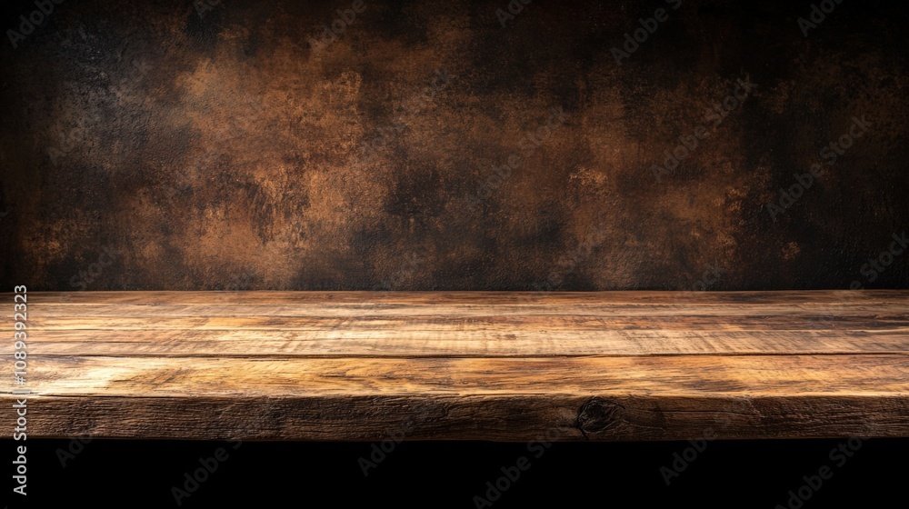Rustic Wooden Table with Textured Dark Background for Creative Displays
