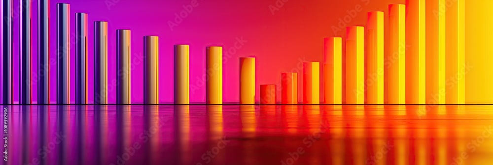 Fototapeta premium Colorful gradient columns against a reflective surface create a vibrant atmosphere.