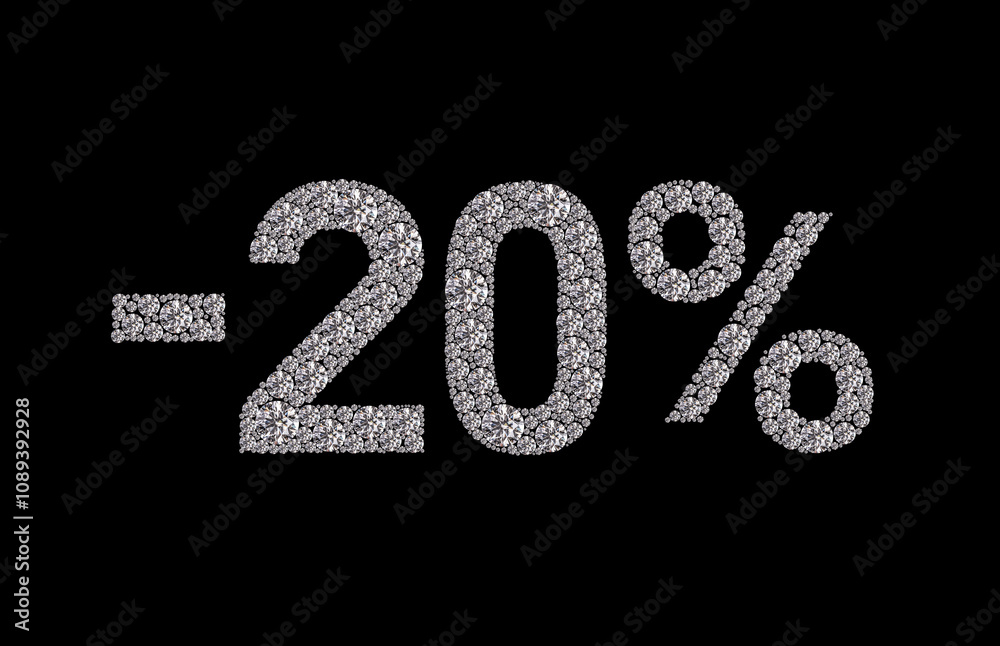 20 percent Diamond Numbers Banner on Black Background 20 percent Diamond Numbers Banner on Black Background