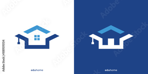 College, Graduate Cap, Campus, Education Logo Designs. Home Architecture Study with Minimalist Style Logo Designs Template.