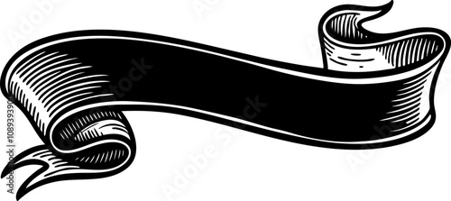 Vintage ribbon in engraving style. Isolated classic royal scroll, in victorian heraldic style