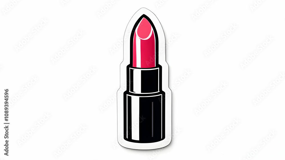 A red lipstick in a black tube is shown as a sticker, isolated on a white background. The image is clean and simple, ideal for a beauty product logo. A red lipstick in a black tube is shown as a sticker, isolated on a white background. The image is clean and simple, ideal for a beauty product logo.