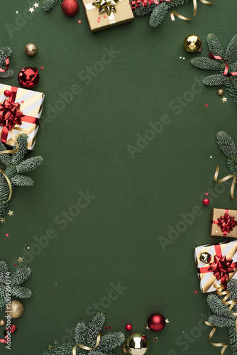 Green Christmas Background with Ornament Frame