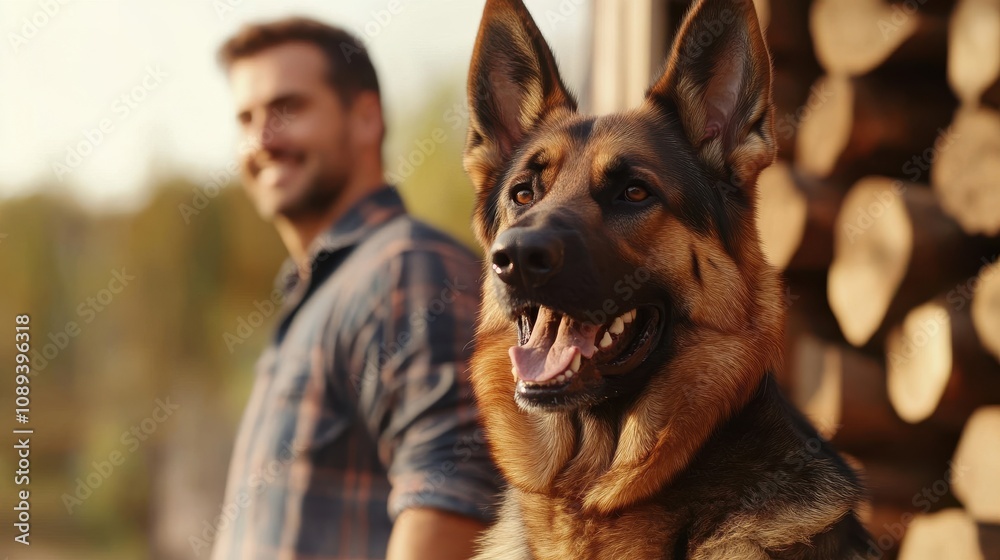 Happy Dog with Owner in Outdoor Setting Happy Dog with Owner in Outdoor Setting