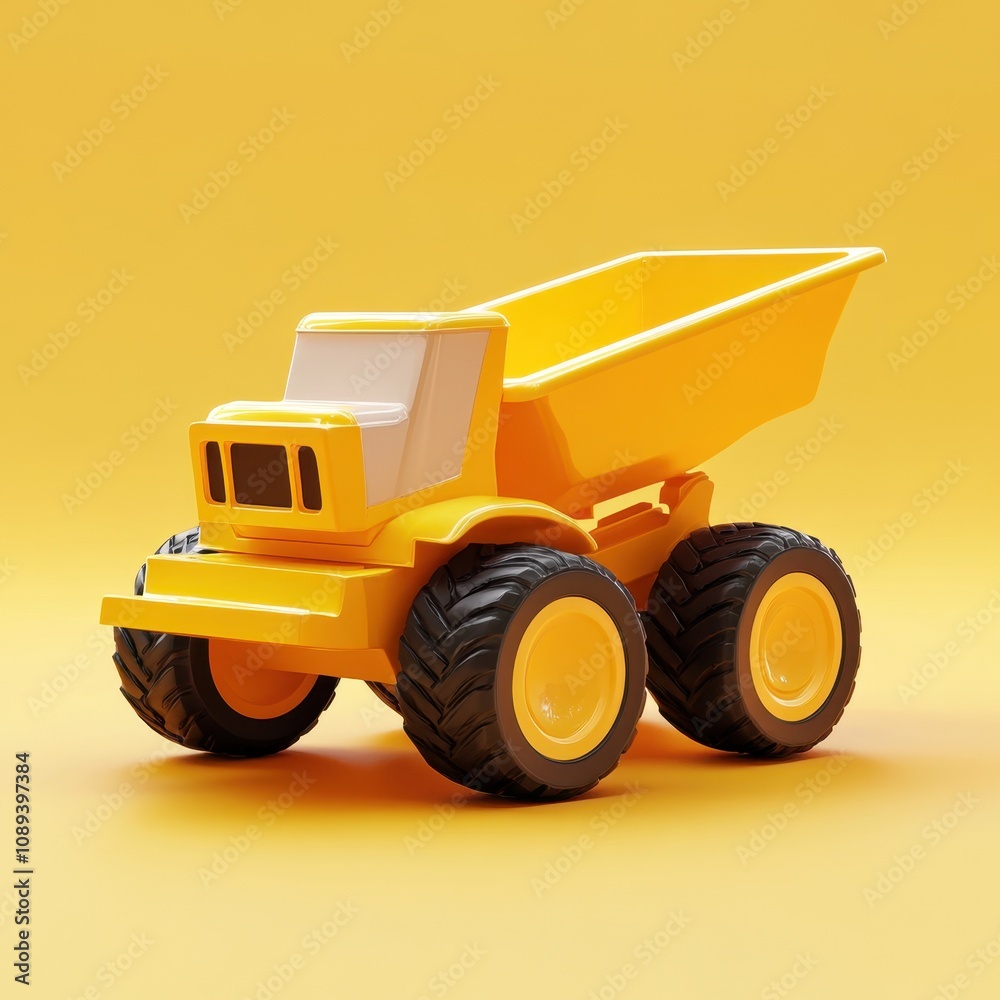 Bright Yellow Toy Dump Truck Against a Sunny Background