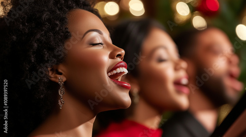 Woman singing in Christmas choir