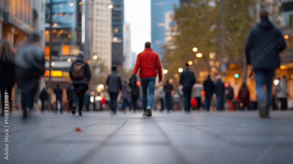 person walking in a busy urban street during twilight person walking in a busy urban street during twilight