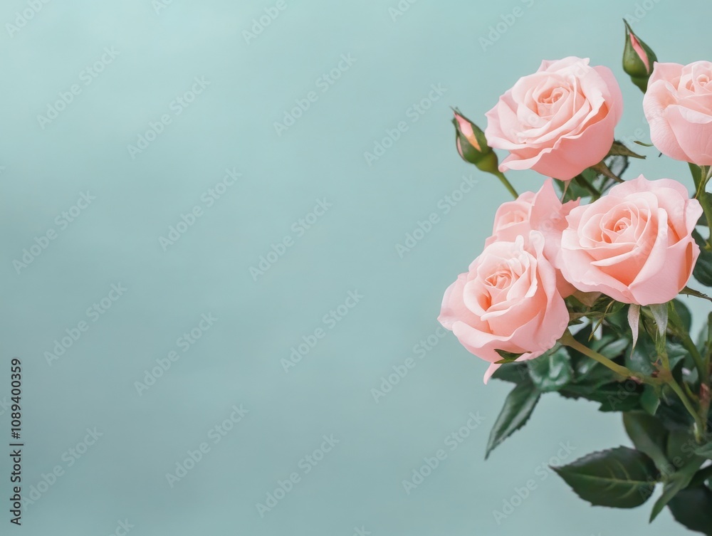 Fototapeta premium beautiful pink roses on a soft green background
