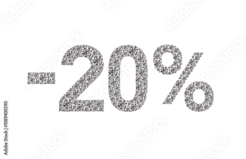 20 percent Diamond Numbers Banner on Transparent Background