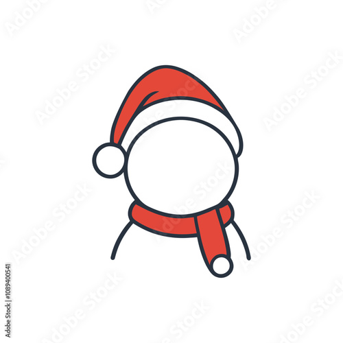 A minimalistic cartoon Snowman  illustration wearing a festive red Santa hat white background