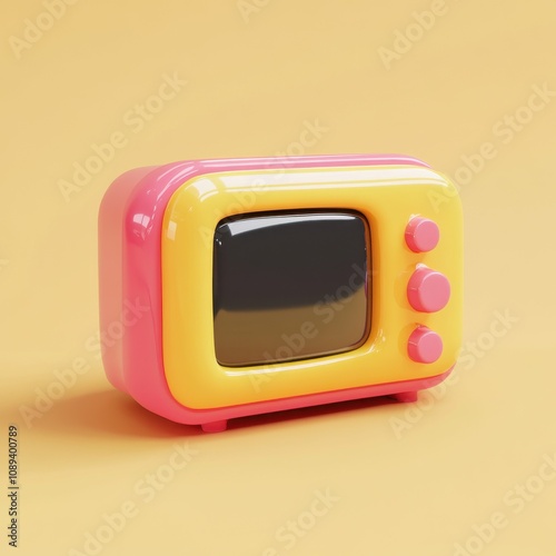 Retro Pink and Yellow Toy Television on Bright Background