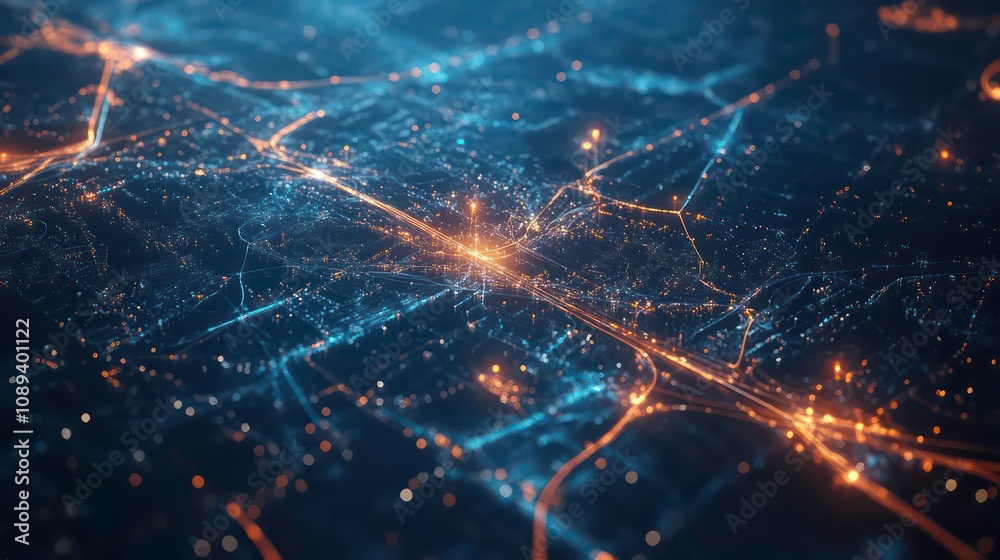 Abstract digital city with glowing lines and connections. Abstract digital city with glowing lines and connections.