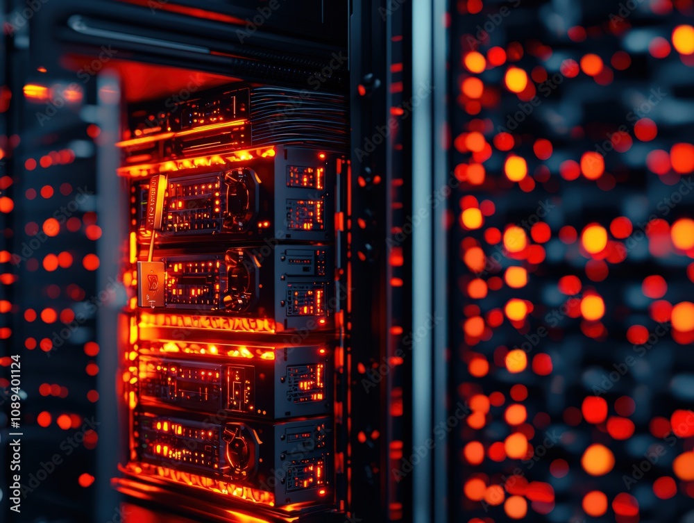Obraz premium Cybersecurity monitoring and encryption in data centers technology overview