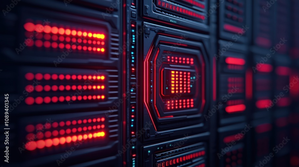 Obraz premium Cybersecurity monitoring and encryption systems in data centers